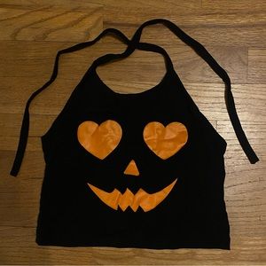 Heart Jack-O-Lantern Halter Crop Top Small